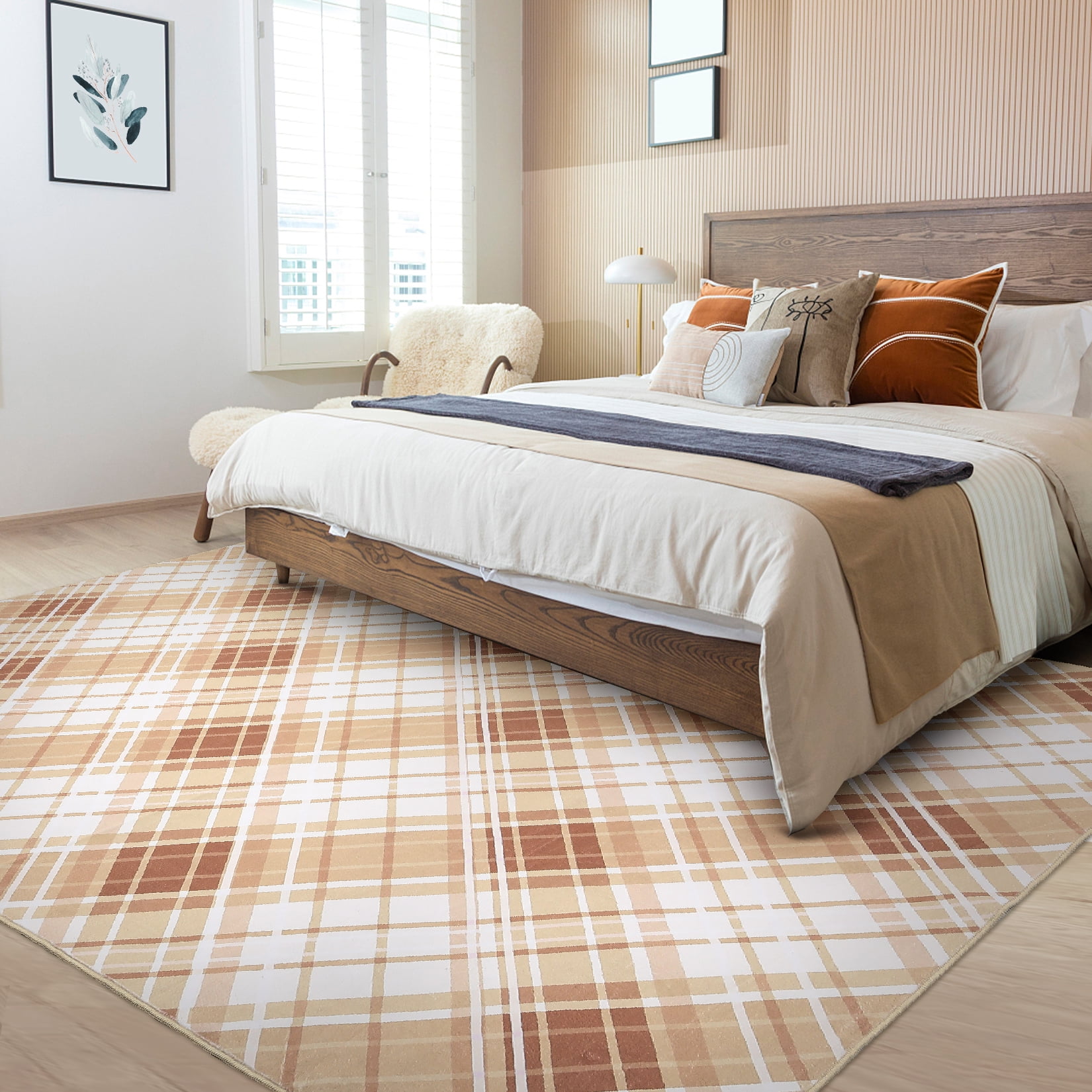 FairOnly 10' x 13' Extra Large Rug for Office Living Room BedroomPlaid Design Area Rug Non-Slip Carpet, Brown