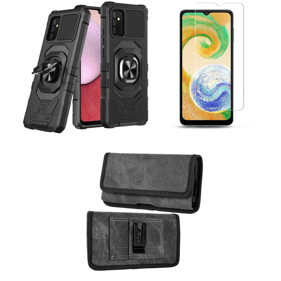 Bemz Shield Armor Case for Galaxy A14 5G with Durable Shockproof Impact Resistant Protective Cover with Glass Screen Protector and Horizontal Nylon Card Slots Wallet Belt Holster Pouch (Black/Gray)