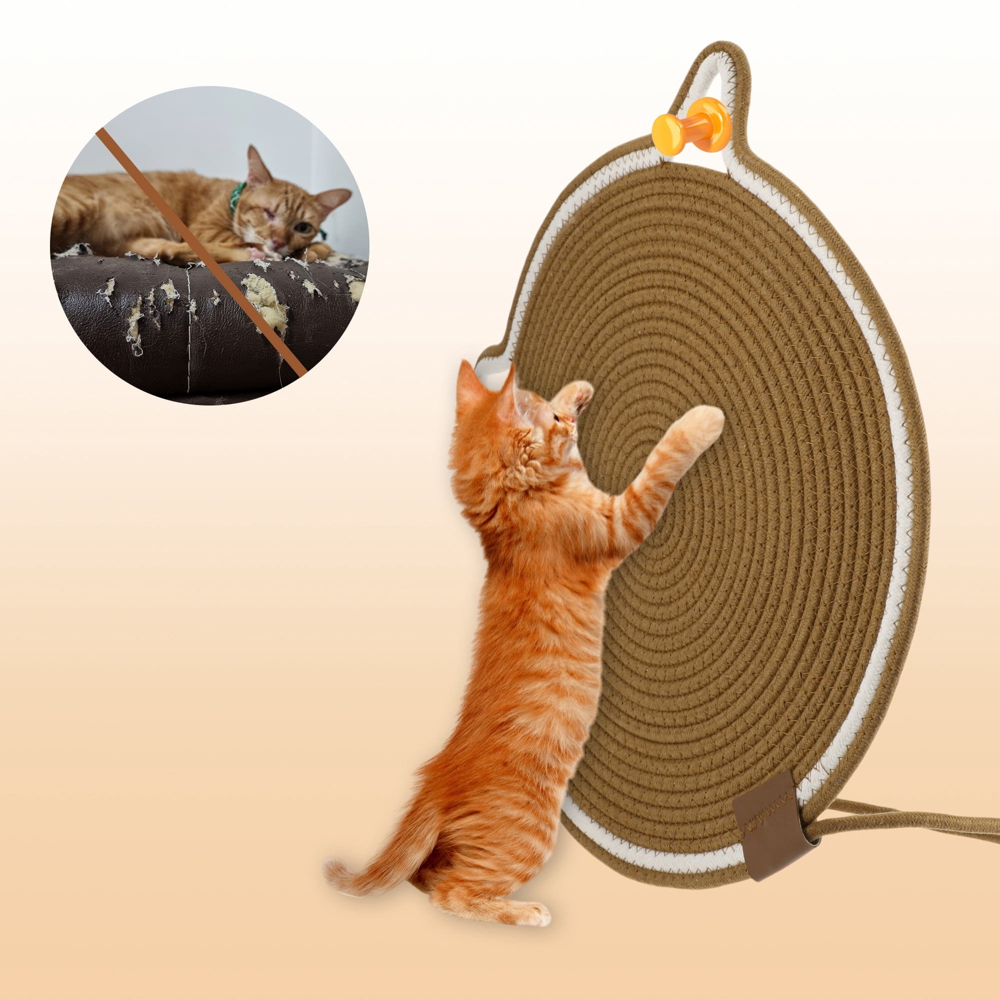 Unique Bargains Cat Scratcher Mat with A Cat Ball Cotton Rope Brown [19.69"]
