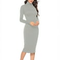 thumbnail image 1 of Women Turtleneck Ribbed Long Sleeve Knit Sweater Dress Basic Solid Color Elastic Slim Fitting Soft Warm for Party Date Grey M, 1 of 6