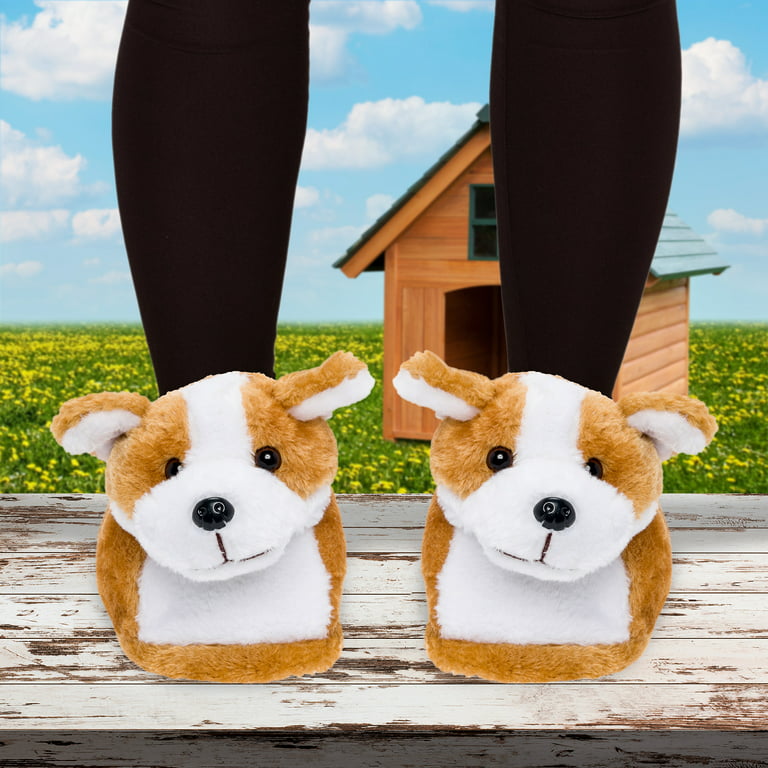 Silver Corgi Dog Slippers - Animal Slippers Novelty House Shoe (Tan / White, - Walmart.com