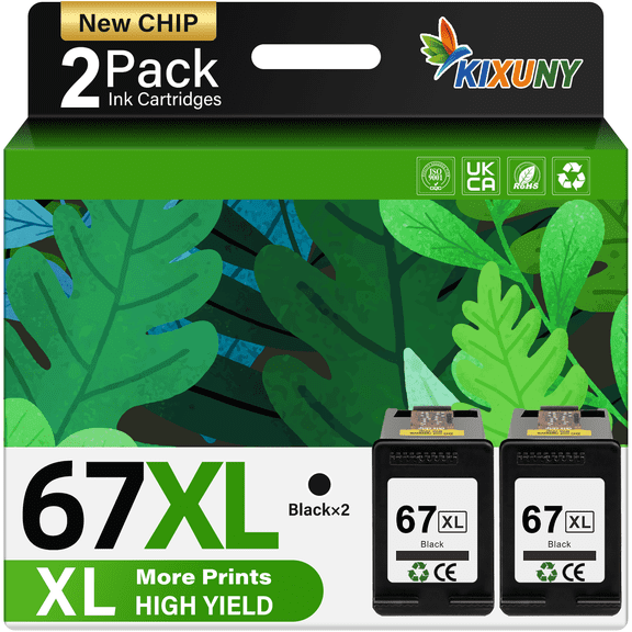 67XL Black Ink Cartridge Compatible for HP 67 Black Ink Cartridge (2-Pack, Black)