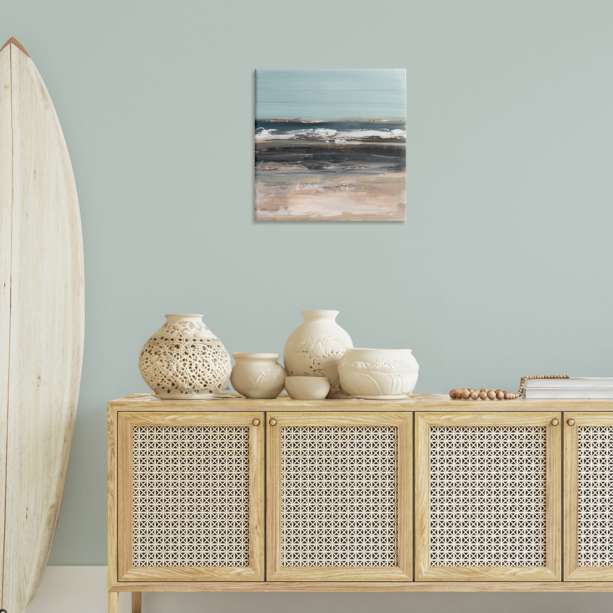 Stupell Industries Moody Grey Beach Waves Landscape & Nature Painting Wrapped Canvas Art Print Wall Art, 24 x 24
