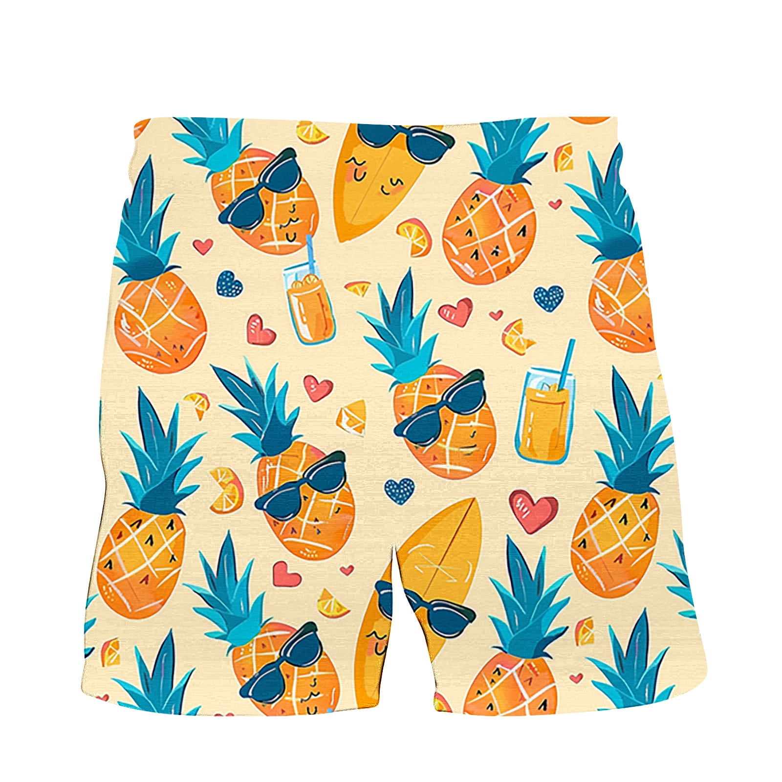 Xysaqa Men's Swim Trunks Funny Pineapple Print Drawstring Elastic