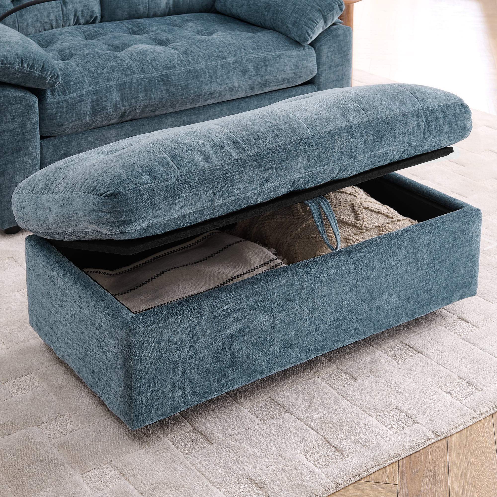 56" Loveseat Recliner with Adjustable Backrest, USB Charging Port, Phone Stand and Storage Ottoman