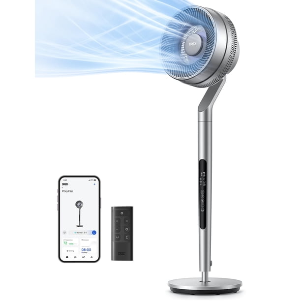 Ventilador de pedestal Dreo Smart para dormitorio, 6 modos y 10 velocidades, color plateado