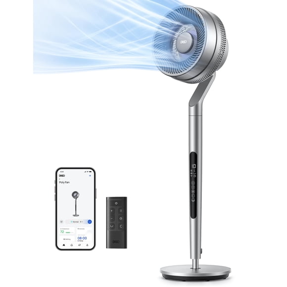 Ventilador de pedestal Dreo Smart para dormitorio, 6 modos y 10 velocidades, color plateado