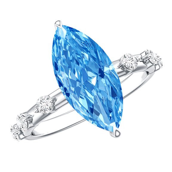 Rosec Jewels IGI Certified 3 Carat Lab Grown Blue Diamond Engagement Ring - VS1 Grade - Marquise Diamond Ring with Jewelry Box, 925 Sterling Silver, US 4.00