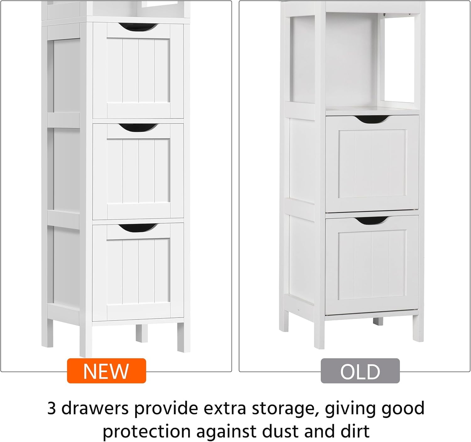 Bathroom Tall Cabinet, Slim Storage Cabinet, Narrow Freestanding Floor Cabinet with 3 Drawers & 2 Shelves, Linen Tower for Small Space, 12" D x 12" W x 56" H, White