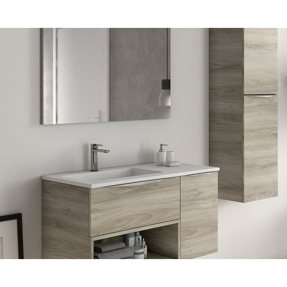 DAX Mara Solid Surface Basin with Left Single Bowl, 36", Matte White