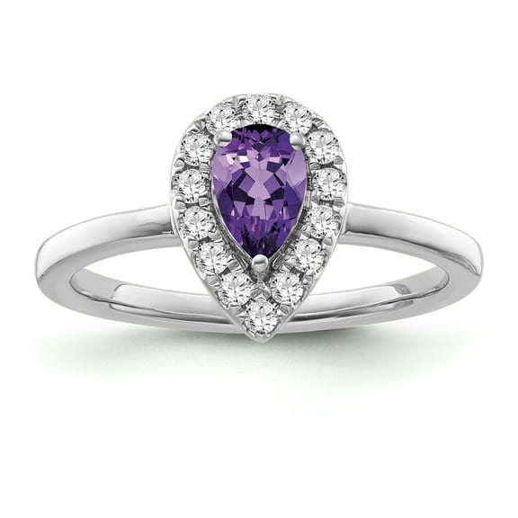 Araiya Fine Jewelry Sterling Silver Diamond and Pear Shape Amethyst Halo Ring (1/5 cttw, I-J Color,I2-I3 Clarity) Size 6