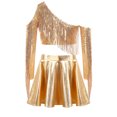 thumbnail image 4 of TSSOE Kids Girls 2 Piece Sequin Jazz Dance Outfit Long Sleeve Metallic Fringed Crop Top and Mini Pleated Skirts Set Gold 12, 4 of 7