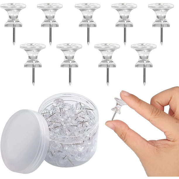 100 chinchetas grandes, chinchetas de plástico transparente, chinchetas decorativas con punta de acero inoxidable, chinchetas para tablero de corcho, mapas de pared, oficina