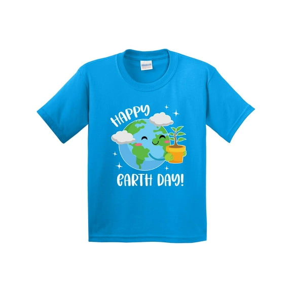 Inktastic Happy Earth Day Cute Smiling Planet Earth with Tree Youth T-Shirt