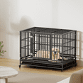 thumbnail image 2 of Magshion 42.5" Large Alloy Steel Heavy Duty Indestructible Dog Crate, Double Door High Anxiety Dog Crate with Lockable Wheels and Removable Tray Design for Indoor and Outdoor, Dark Silver, 2 of 11