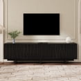 thumbnail image 2 of Youmumeub Wavy Door TV Cabinet for 75" TVs — Modern Retro Black Media Console with Natural Wood Grain Veneer, Sturdy MDF & Particle Board Base, Anti-Tip Device Included, 2 of 20