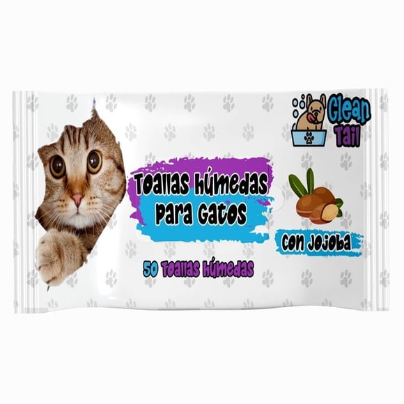 Toallas Húmedas para Gatos Clean Tail con Jojoba 50 Piezas