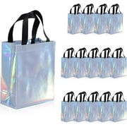 lkjhf 15Pcs Reusable Gift Bags With Handles,Iridescent Gift Bags,Medium Reusable Shopping Bags With for Party Favor Bags,Goodie Bags, Birthday Gift Bag Paper Size 8x4x10 Inch