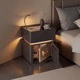 thumbnail image 4 of Mesita de noche inteligente con luz LED, carga inalámbrica segura o 2 cajones, mesita de noche moderna, tapa de vidrio templado, sin montaje, 4 of 4