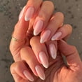 thumbnail image 2 of Glossy Press on Nails Medium Almond French Fake Nails, Pink Acrylic False Nails with Shimmer Effect and White Tip Design Glazed Artificial Nails for Women and Girls, 24Pcs Ombre Apricot 08-Pearlescen, 2 of 4