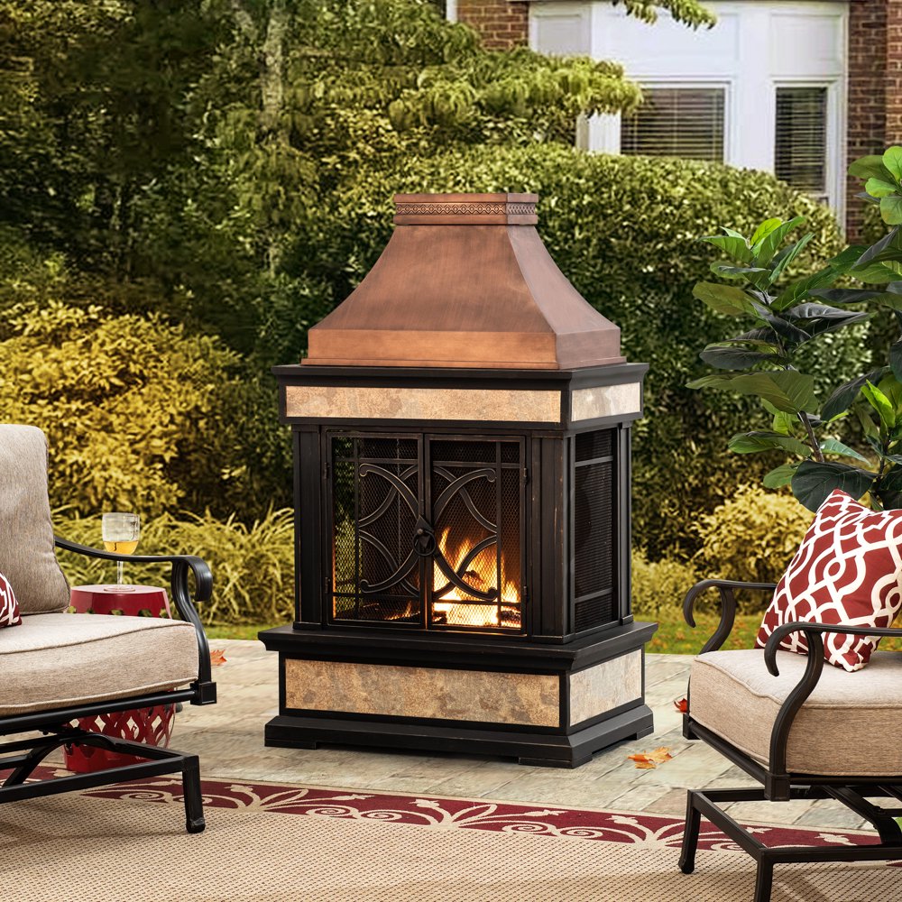 Sunjoy Cole Wood Burning Fireplace - Bronze - Walmart.com - Walmart.com