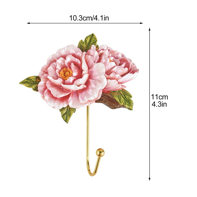 Vintage Floral Relief Hook Wall Mounted Wall Decor Durable Handmade Resin Hook for Scarf,Bag,Towel,Hat, Size: Peony