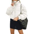 thumbnail image 3 of Liacowi Women Cropped Puffer Jacket, Long Sleeve Stand Collar Zip-up Winter Quilted Down Coat, 3 of 7
