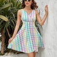 thumbnail image 3 of Rainbow Plaid Dress Summer Street Style Dresses Female Sleeveless Printed Sundress, 3 of 7