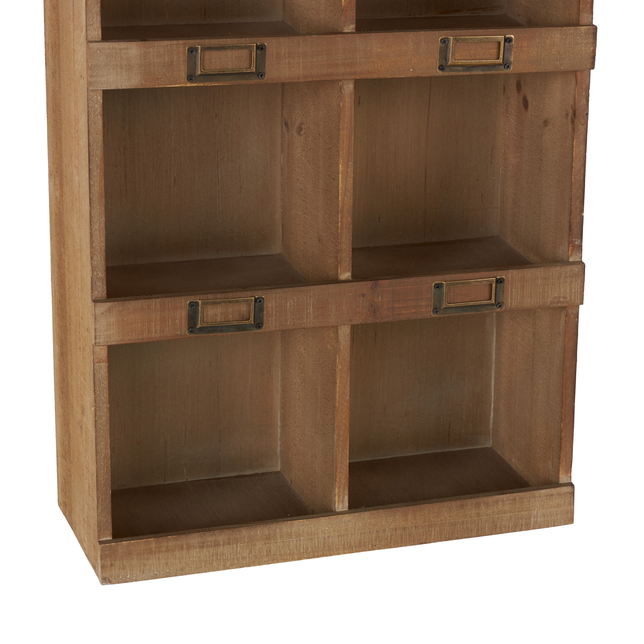 DecMode Rustic Bookcase Inspired Wood Wall Shelf with 10 Square Units and Brown Wood Grain Finish, 18"W x 42"H