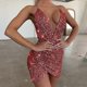 thumbnail image 3 of Women's Sexy V-neck Hip Open Back Irregular Sequin Dress, 3 of 5