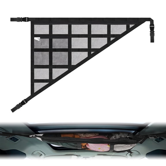Roff Rack Storage Car Ceiling Cargo Net, Double-Layer Zippered Roof Storage, Black ...