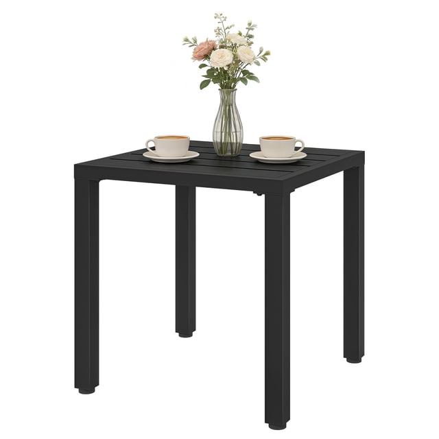 Table d'Appoint Extérieure en Métal Noir, Table d'Extrémité Carrée de 17,7 Pouces Résistante aux Intempéries pour Patio avec Pieds Ajustables pour Jardin, Bord de Piscine Ou Cour, Petite Table d'Accent Robuste pour Boissons et Plantes