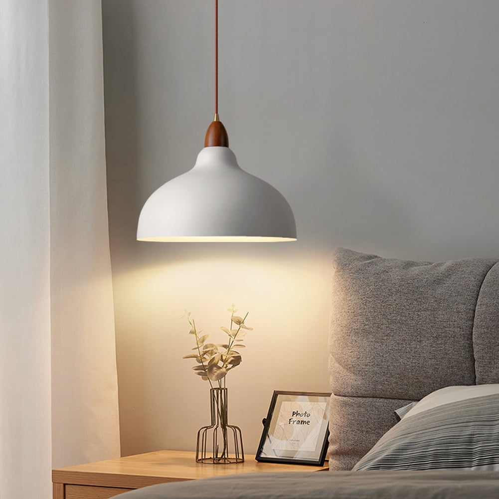 Modern Minimalist Dome Pendant Lamp, Wood Metal Iron Pendant Light Fixture, Semicircle Farmhouse Pendant Lighting, Japanese Style Rustic Chandelier for Dining Room Table Kitchen Island