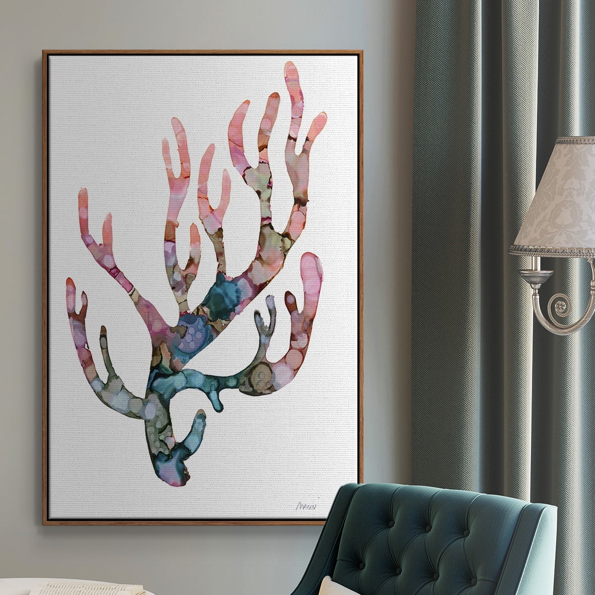 Sea Coral II Framed Premium Gallery Wrapped Canvas - Ready to Hang - 25 x 37 - Walnut Floating Frame