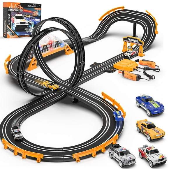 Set de pista de carreras Kmuxilal con 4 coches tragamonedas para niños de 6 a 12 años