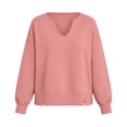 thumbnail image 6 of thefmos Women's Deep V Neck Long Sleeve Sweatshirt Side Slit Plus Size Solid Color Casual Fashion Pullover Fall Winter Clothes, Pink M, 6 of 6