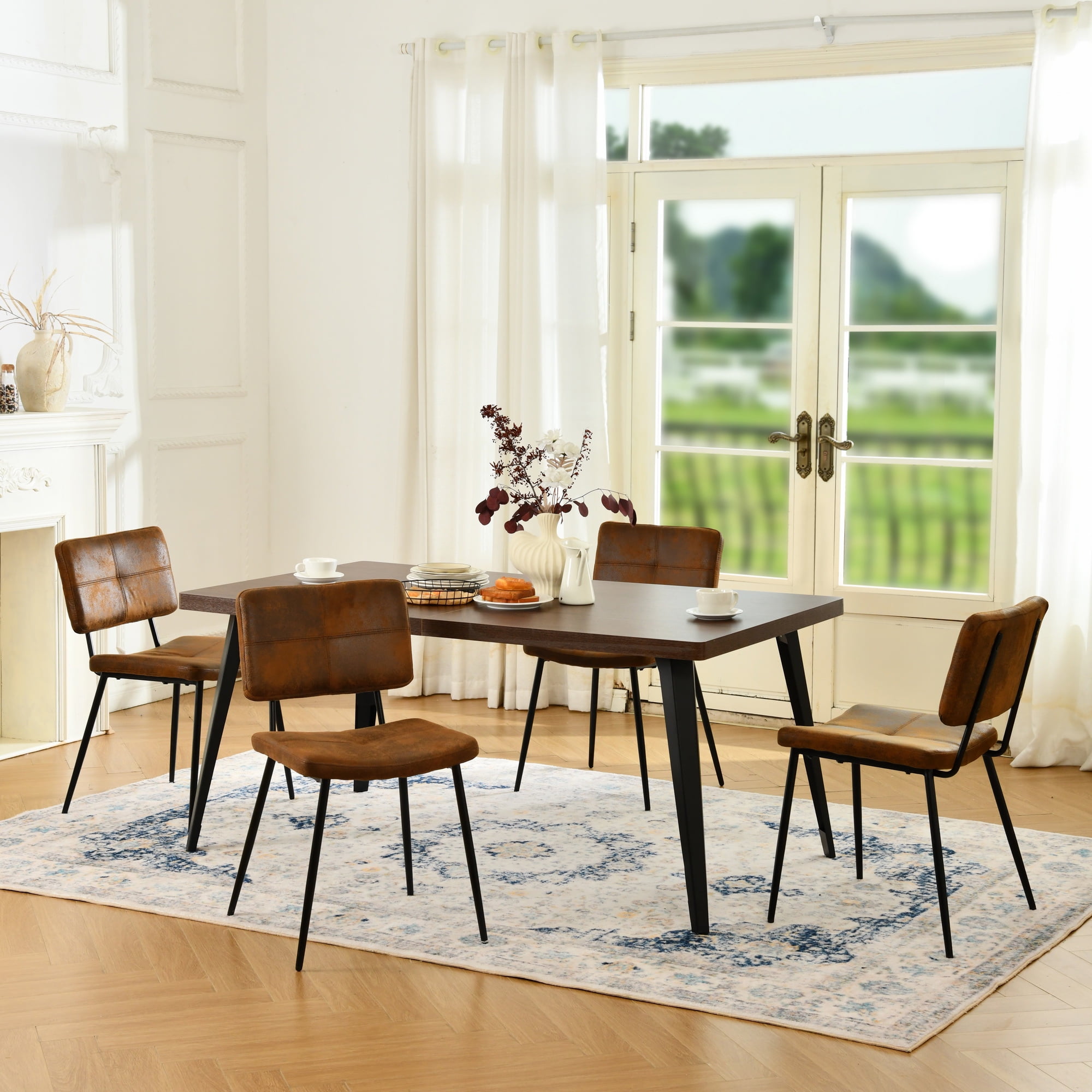 Homy Casas 5 Pieces Faux Suede Chair Dining Set - Faux Walnut