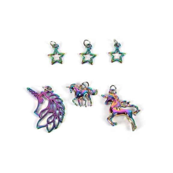 Oil Slick Unicorn Charm Set by Bead Landing - Charms for DIY Jewelry Making - Necklaces - Bracelets & Keychains - 12 Pack