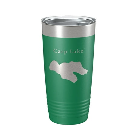 

Carp Lake Map Tumbler Travel Mug Insulated Laser Engraved Coffee Cup Michigan 20 oz Green