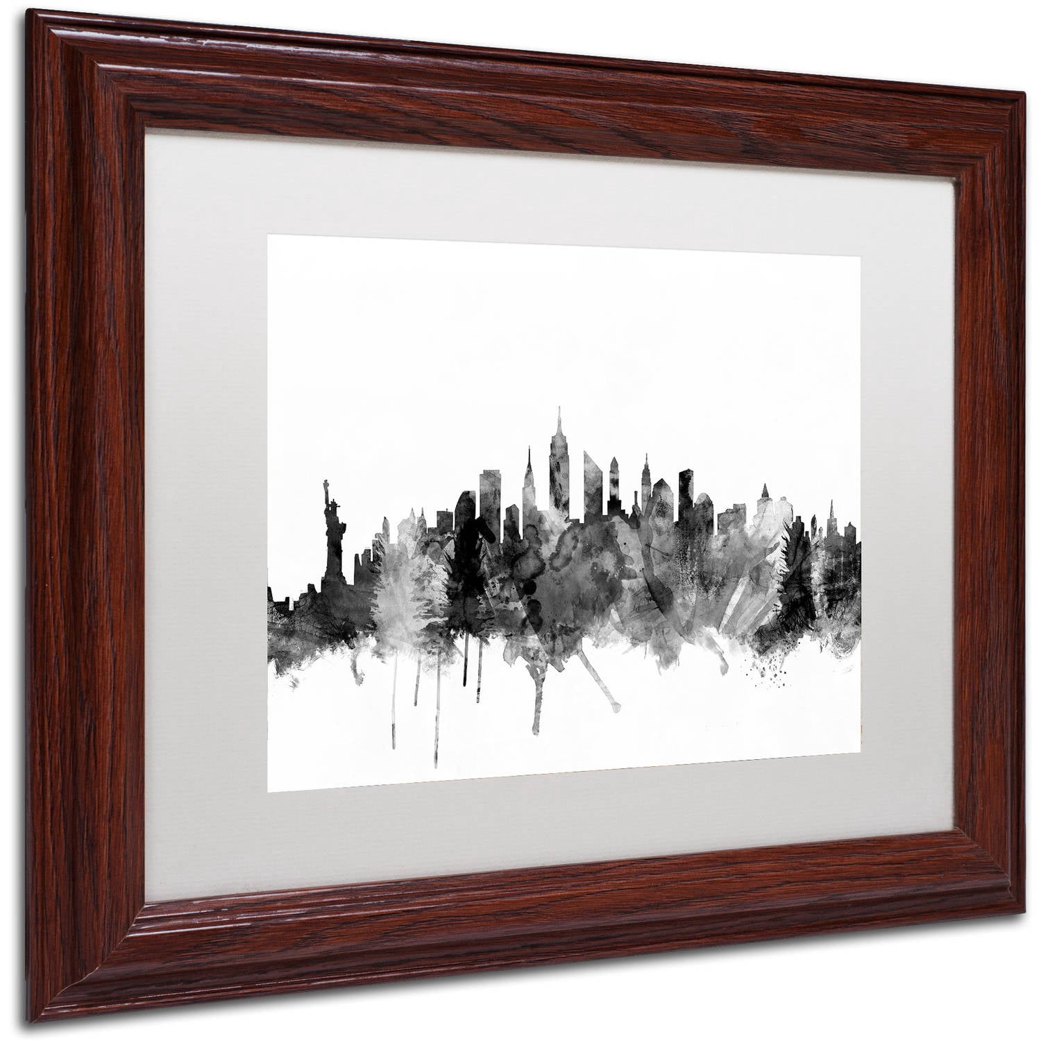 Trademark Fine Art "New York City Skyline B&W" Canvas Art by Michael Tompsett, White Matte, Wood Frame