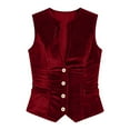 thumbnail image 5 of VKOYWKM Button Down Velvet Vest for Women Trendy V Neck Cropped Sleeveless Casual Tops Button Down Fitted Jacket Waistcoat, 5 of 6