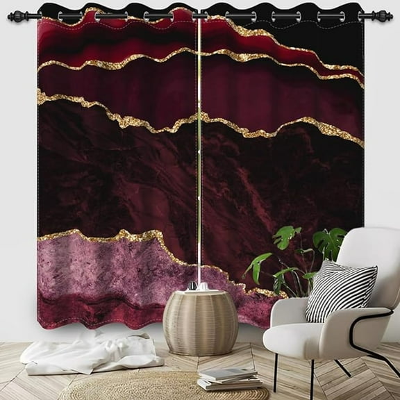 Blackout Curtains, Luxury Abstract Gold Window Curtain For Living Room Modern Marble Room Darkening Drapes With Grommets 42"W x 108"L (Pack of 2)