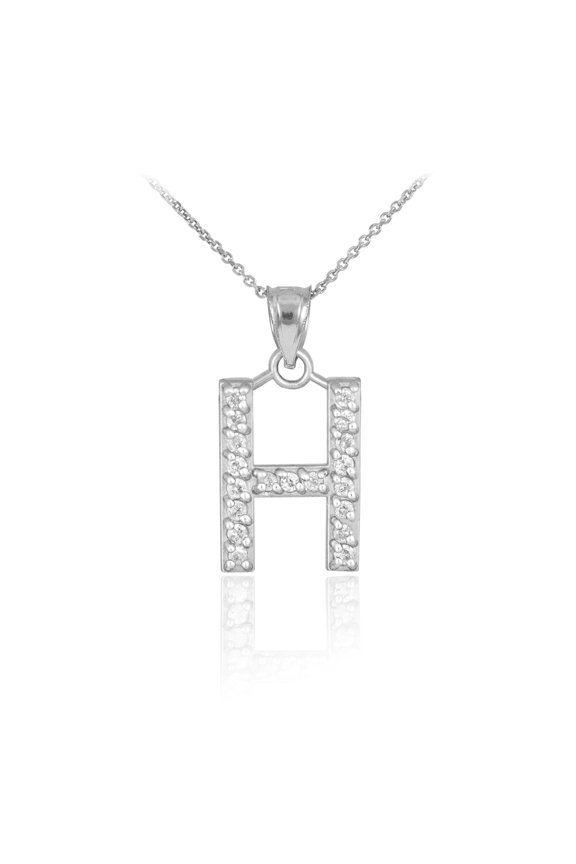 STERLING SILVER LETTER "H" CZ INITIAL PENDANT NECKLACE :  20"