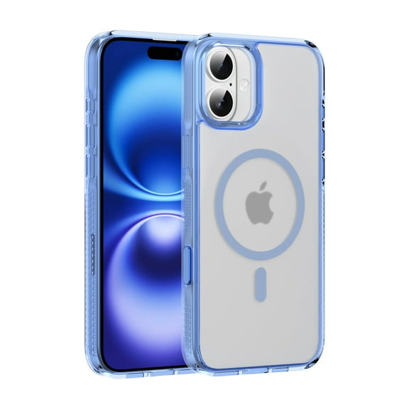 Magnetic for iPhone 16 Case, [Compatible with MagSafe] Shockproof Protective Ultra Slim Transparent Anti-Scratch Anti-Fingerprint Phone Case Cover with Touchscreen Button, Blue