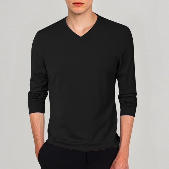 Wxolcjlv Men's T-Shirts Solid Color V-Neck Long Sleeve Tee Shirts All Season Slim Fit Lightweight Layering Top