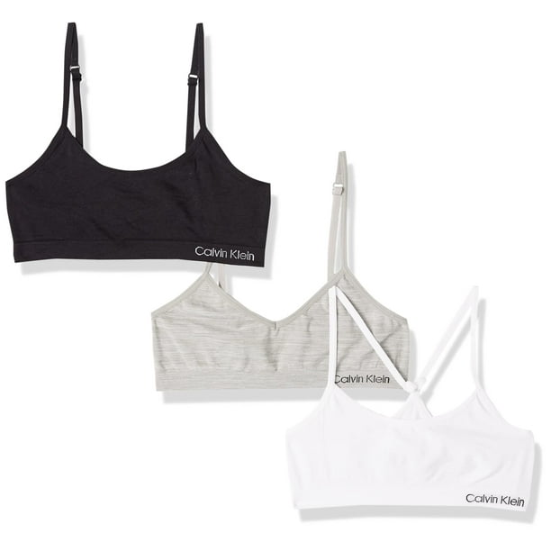  Calvin Klein Girls Bonded Scoop Neck Bra 2 Pack, Heather Grey/ Black, S: Clothing, Shoes & Jewelry