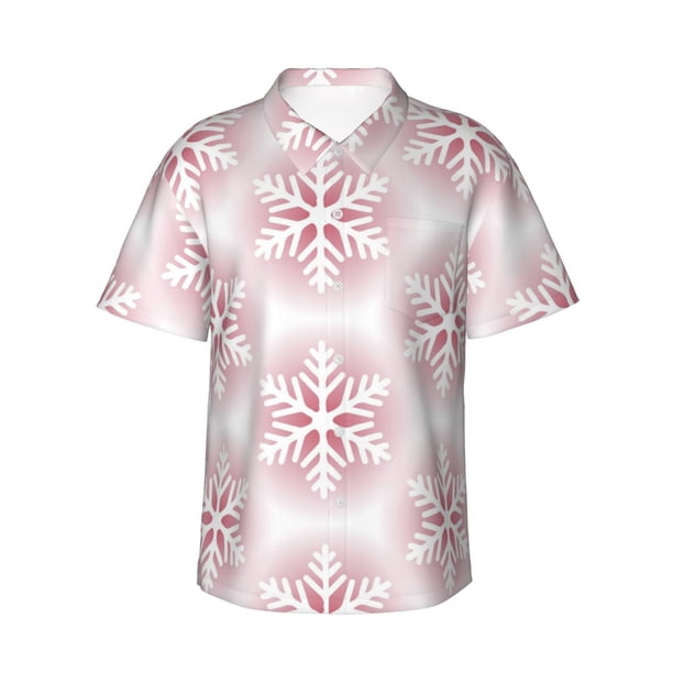 Fotbe Christmas Snowflakes Camisa Hawaiana para Hombre Unisex – Camisa Casual de Verano con Botones de Manga Corta de Algodón y Lino,3X-Large