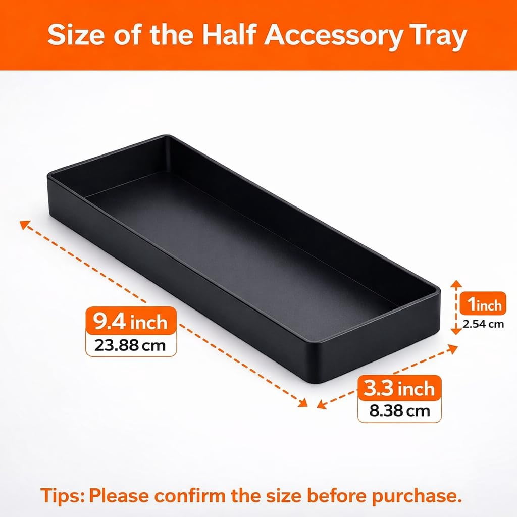 Rectangular Plastic Desk Organizer, Half Accessory Tray for Office Supplies and Workspace Organization, 9.4" x 3.3" x 1", White