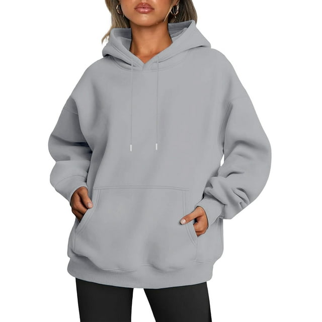 Womens Oversized Hoodies Fleece Sweatshirts Fall Fashion Pullover Sweaters Winter Clothes Light Gray L