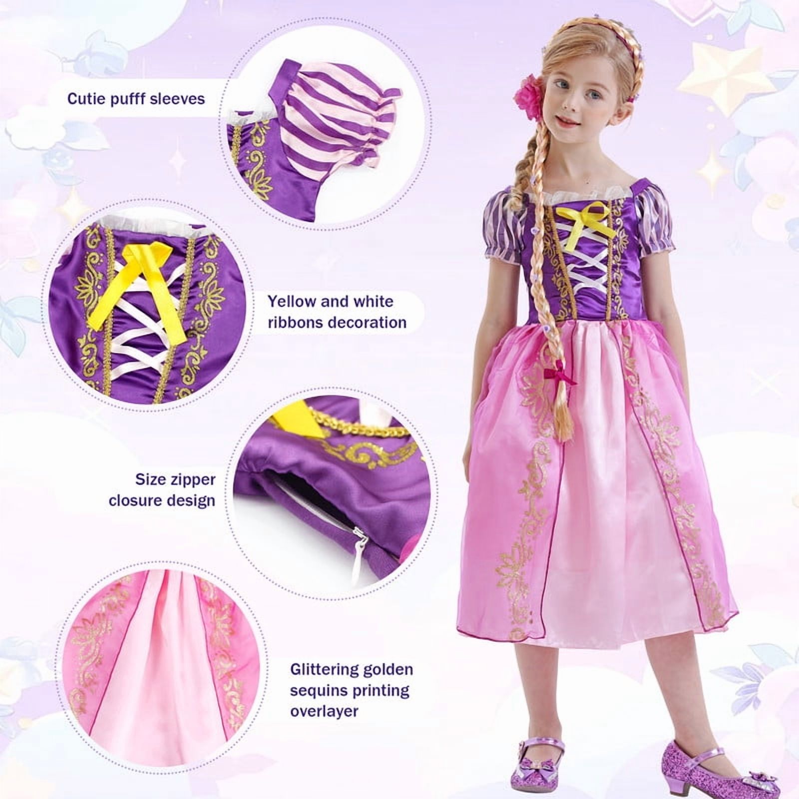 Jurebecia Girls Purple Princess Costume Dress, 6-Piece Set photo 3